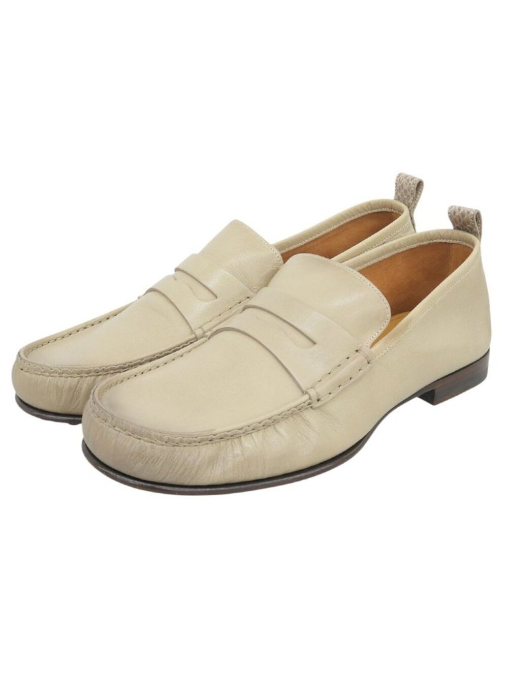 Gucci Distressed Leather Coin Loafers Shoes Beige